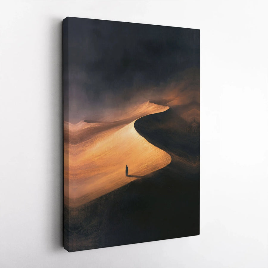 Solitary Desert Canvas Print | Moody Golden Dune Landscape Wall Art | Premium Gallery Wrapped Decor | Minimalist Gift for Office or Home
