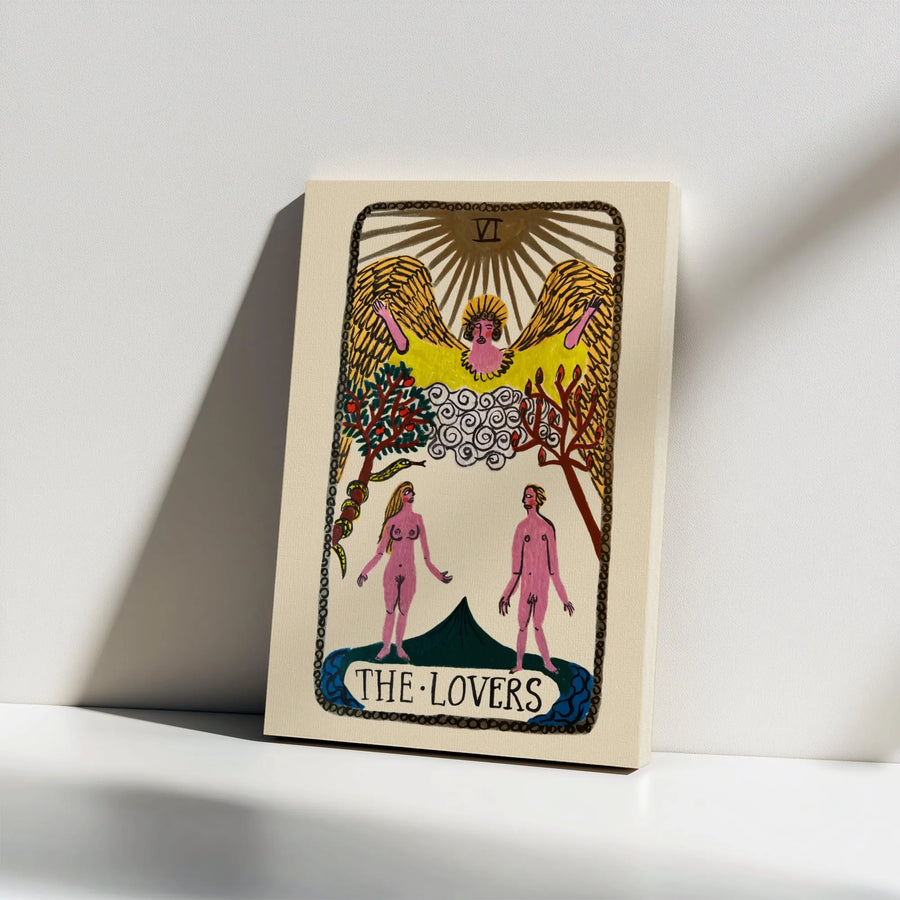 The Lovers Tarot Card Canvas Art | Whimsical Illustration VI Wall Decor | Premium 1.25" Gallery Wrap | Spiritual Gift for Mystic Art Collectors