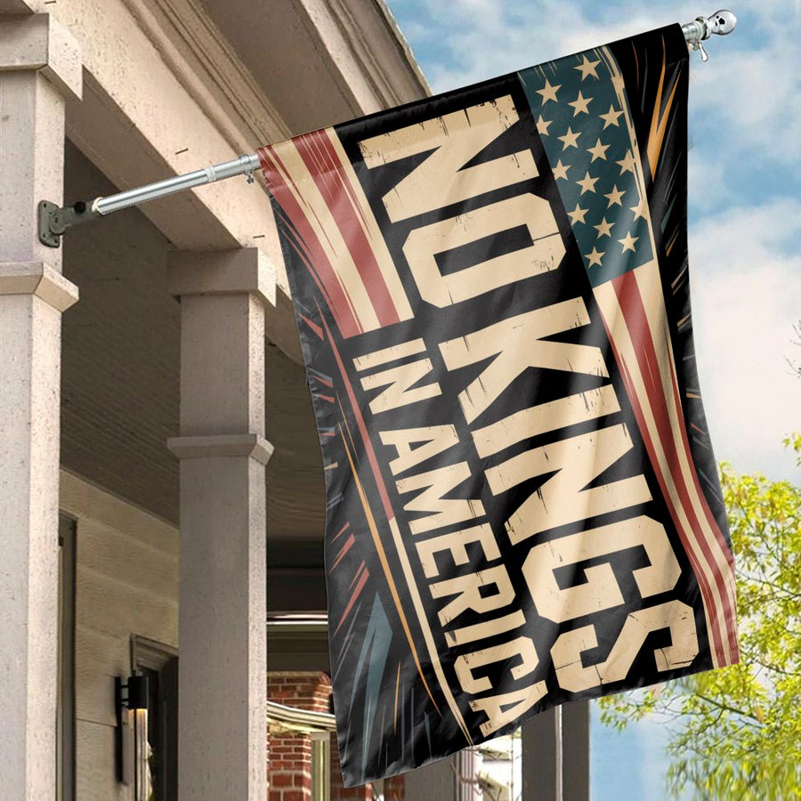 No Kings In America House Flag | Vintage Patriotic American Flag Decor | Weather-Resistant Polyester | Home Gift for Garden or Porch