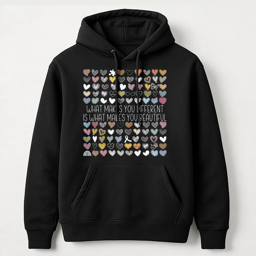 Autism Awareness Hoodie | What Makes You Different Is Beautiful Quote | Soft Cotton Tee | Gift for Inclusion Advocates & Teachers