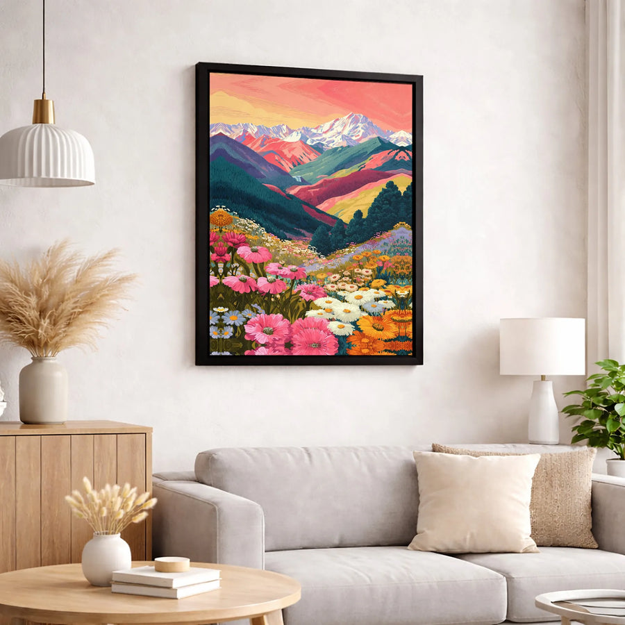 Mountain Wildflower Landscape Canvas Wall Art | Colorful Botanical Meadow Print | Gallery-Quality 1.25" Profile | Modern Home Decor Gift