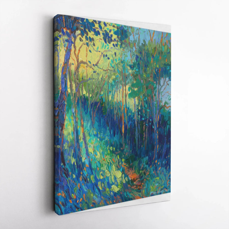 Impressionist Forest Canvas Wall Art | Vibrant Woodland Path Painting | Premium 1.25" Thick Gallery Wrap | Modern Living Room Decor Gift