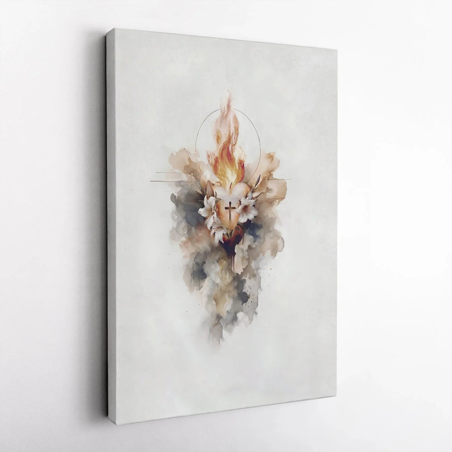 Sacred Heart of Jesus Wall Art | Watercolor Religious Floral Canvas Print | 1.25-Inch Premium Gallery Wrap | Spiritual Home Decor Gift