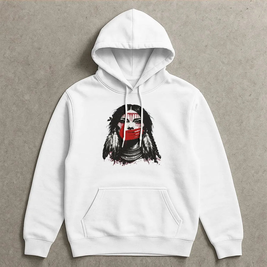MMIW Awareness Hoodie | Red Handprint Native Woman Art | Premium Soft Cotton Tee | Missing and Murdered Indigenous Women Support Gift