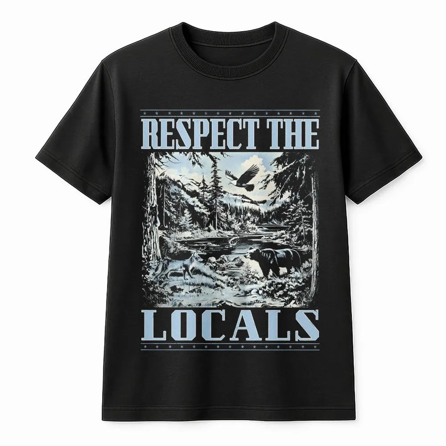 Respect The Locals T-Shirt | Vintage National Park Graphic with Bear & Wolf | Premium Cotton Tee | Gift for Nature Lovers and Hikers