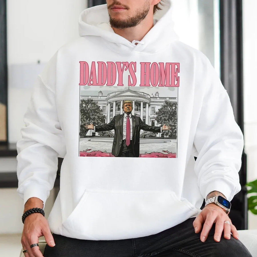 Daddys Home Hoodie | Retro Graphic White House Design | Premium Cotton Blend | Conservative Gift for Men and Women