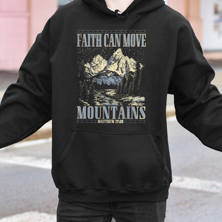 Faith Can Move Mountains Hoodie | Retro Christian Bible Verse Graphic | Premium Cotton Blend | Unisex Gift for Believers