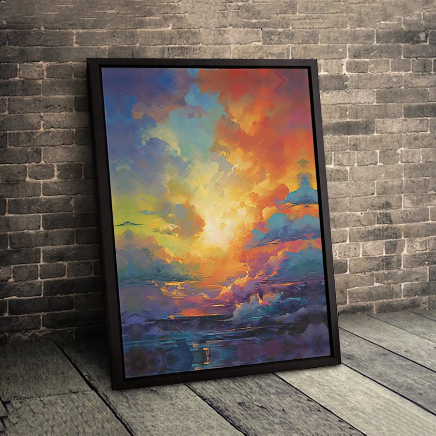 Abstract Sunset Seascape Canvas Art | Vibrant Colorful Ocean Horizon Print | 1.25 Inch Gallery Wrap | Modern Home Decor Wall Hanging Gift