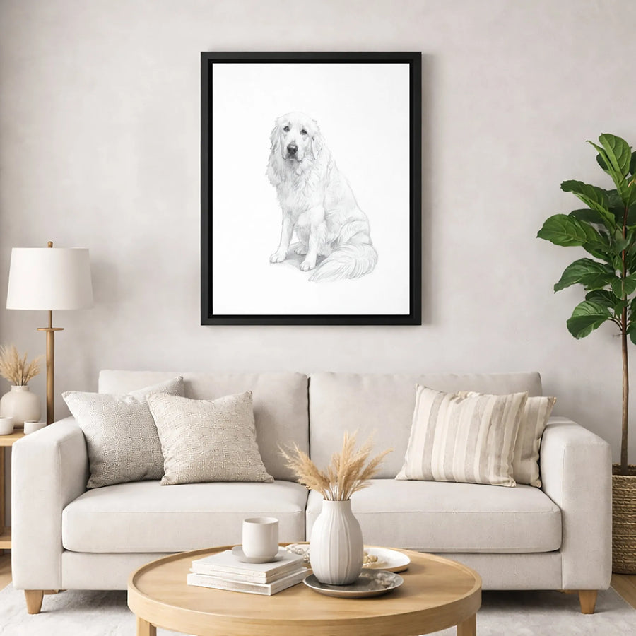 Great Pyrenees Dog Wall Art | Hand-Drawn Pencil Sketch Style | Premium 1.25” Gallery Canvas | Gift for Dog Lovers & Pet Owners