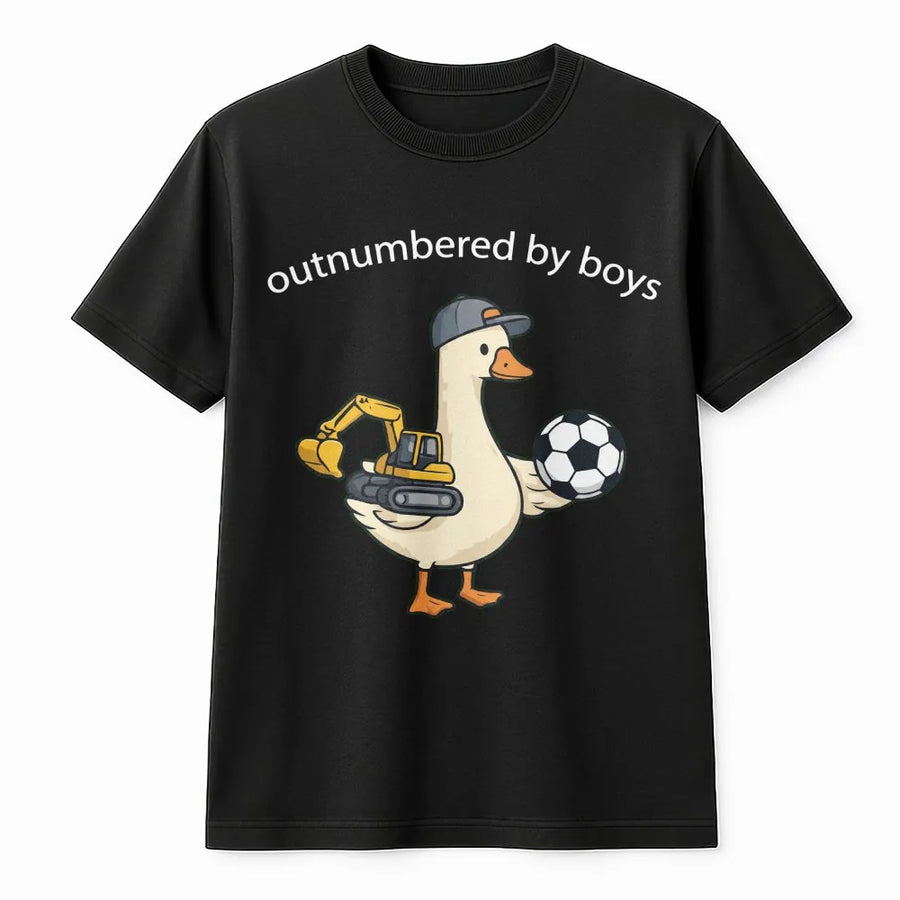 Funny Boy Mom T-Shirt | Outnumbered By Boys Goose Graphic | Soft Cotton Unisex Tee | Mothers Day Gift for Soccer Moms
