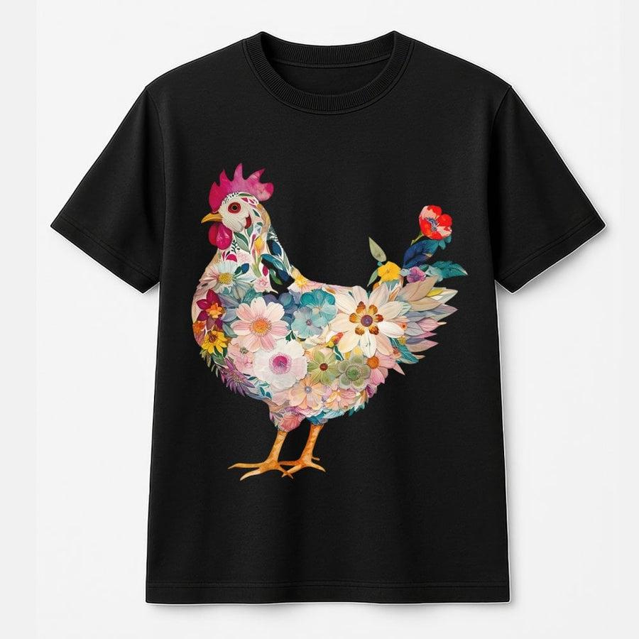 Floral Chicken T-Shirt | Artistic Botanical Hen Graphic | 100% Cotton Premium Tee | Cute Farm Life Gift For Women & Chicken Lovers