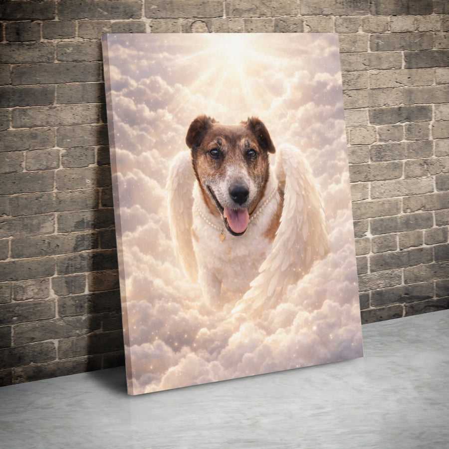 Dog Memorial Canvas Art | Angel Dog in Clouds Portrait | Premium Gallery Wrapped Canvas | Sympathy Gift for Pet Loss