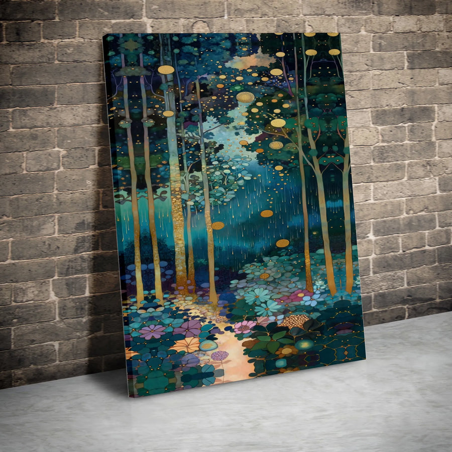 Enchanted Forest Canvas Wall Art | Klimt-Inspired Abstract Tree Print with Gold Accents | Premium Gallery Wrapped Canvas | Modern Living Room Decor Gift