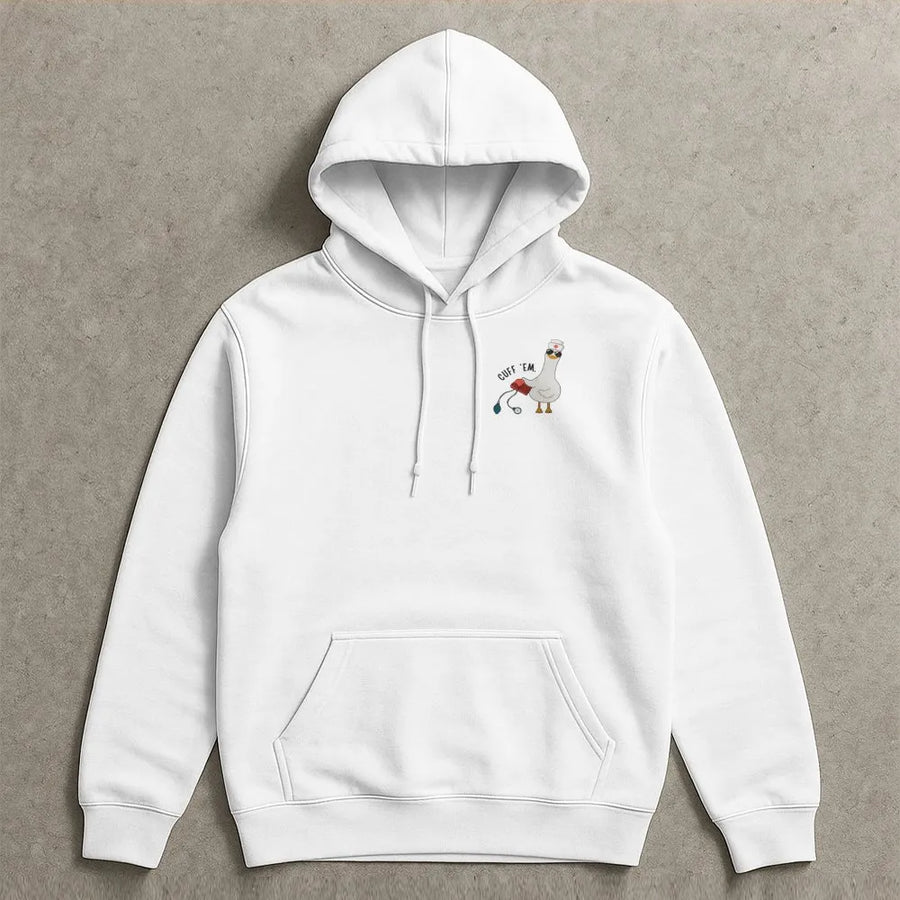Funny Nurse Hoodie | Silly Goose Blood Pressure Cuff Design | Soft Cotton-Blend Premium Apparel | Cute Medical Professional Nursing School Gift