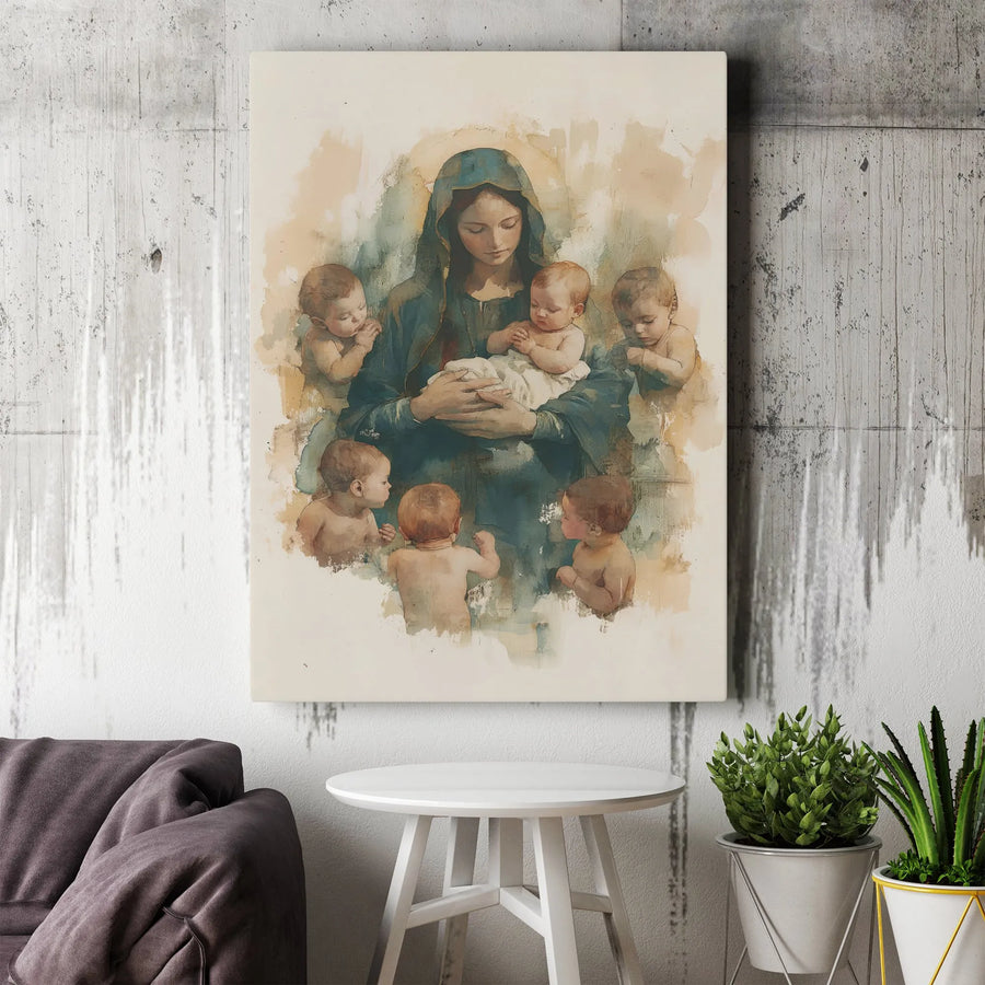 Virgin Mary Canvas Print | Watercolor Religious Wall Art | Premium Gallery Wrapped Canvas | Christian Home Decor Gift for Mothers