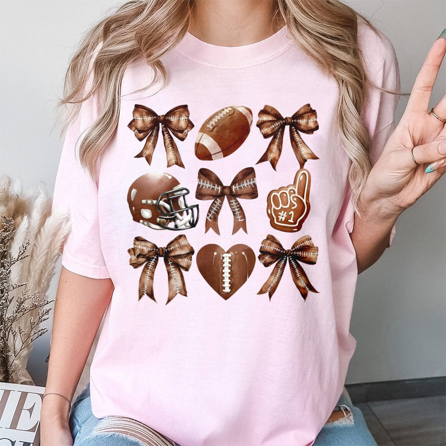 Coquette Football T-Shirt | Aesthetic Bows and Sports Graphic | Premium Soft Cotton | Trendy Game Day Gift for Her
