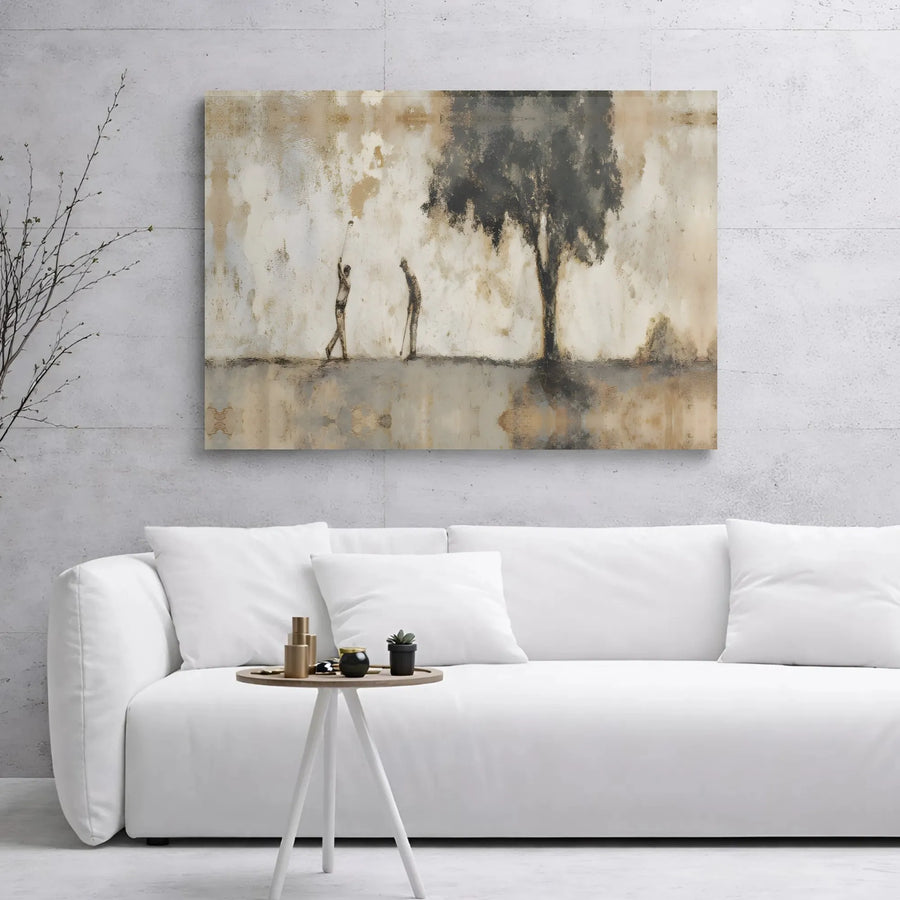 Abstract Golf Canvas Wall Art | Two Golfers Under Tree Sketch | 1.25 Inch Gallery Wrap Premium Decor | Golf Gift for Men & Office Wall Decor