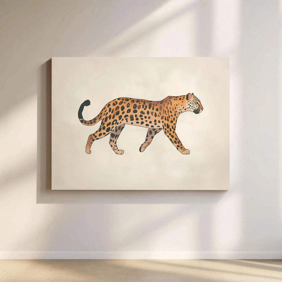 Walking Leopard Canvas Wall Art | Mid Century Modern Animal Print | Premium Gallery Wrapped | Nature Inspired Home Decor Gift