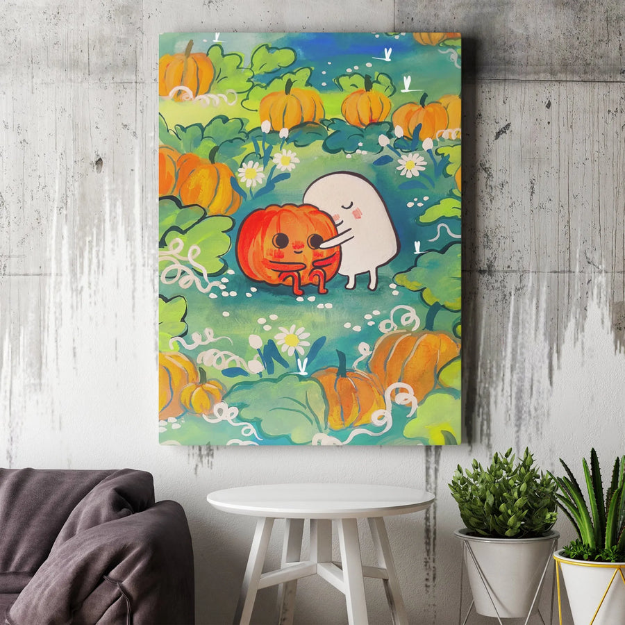 Cute Ghost And Pumpkin Canvas | "You Picked Me" Whimsical Wall Art | Premium 1.25" Gallery Wrap Print | Spooky Season Halloween Home Decor Gift
