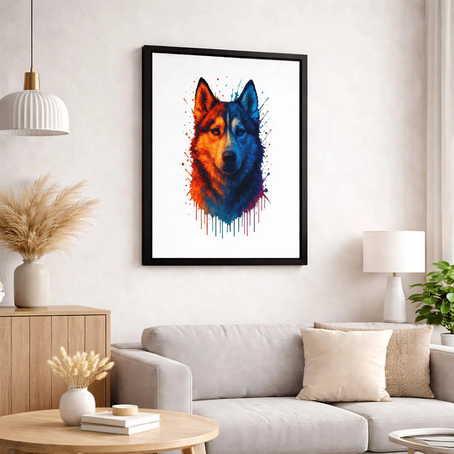 Siberian Husky Canvas Wall Art | Abstract Watercolor Paint Splatter Design | Premium Fade-Resistant Print | Modern Home Decor Gift