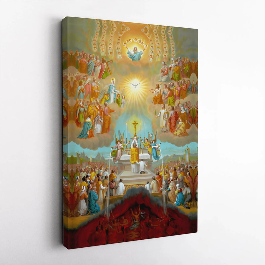 Catholic Mass Wall Art | Classical Religious Painting of Heaven, Earth & Purgatory | Premium Gallery Wrapped Canvas | Christian Home Decor Gift