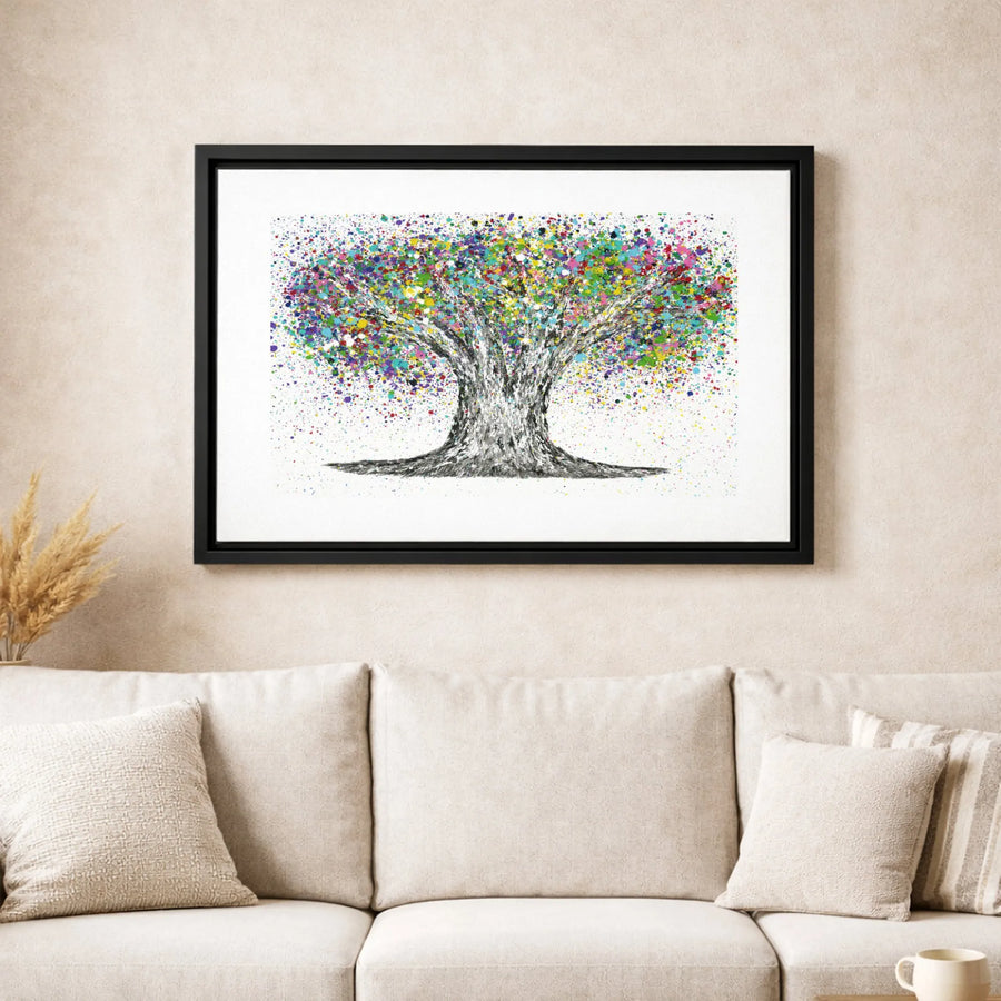 Tree Of Life Canvas Wall Art | Colorful Paint Splatter Design | Premium Gallery Wrap 1.25" Profile | Modern Living Room Home Decor Gift
