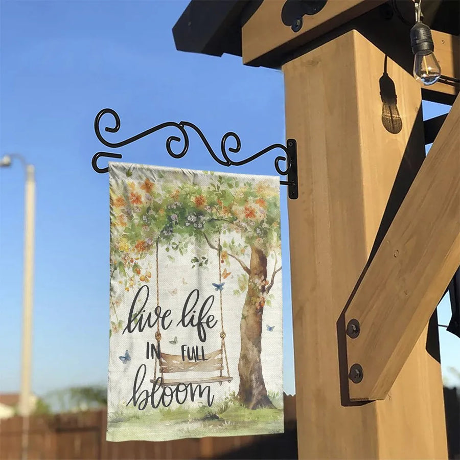 Live Life in Full Bloom Garden Flag | Watercolor Floral Tree with Swing | Premium Double Sided Polyester | Spring Patio & Housewarming Gift