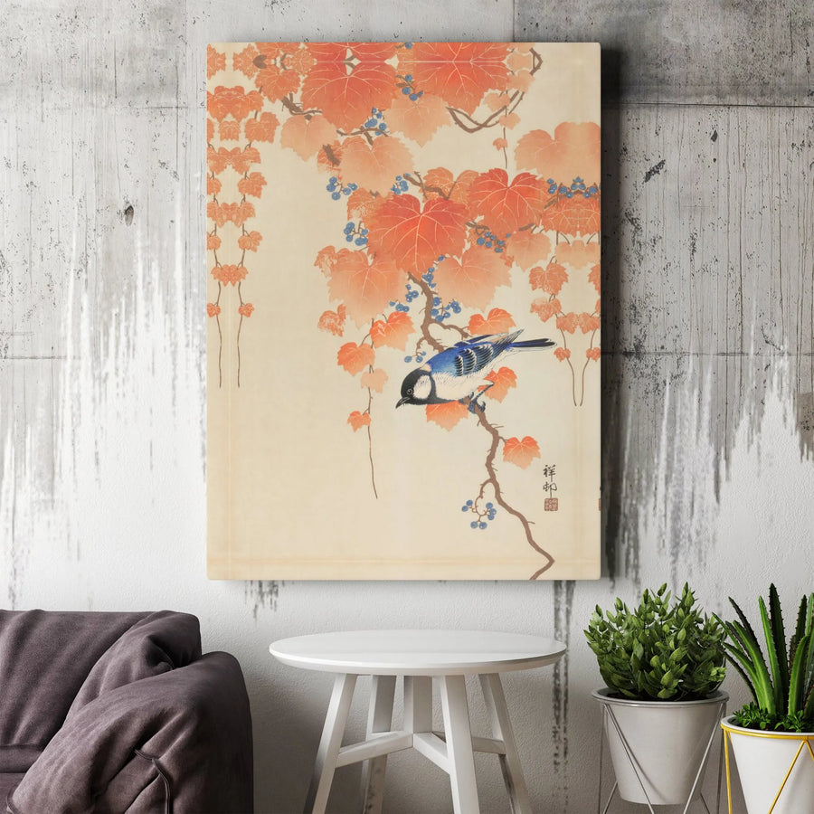 Japanese Bird Wall Art Canvas | Ohara Koson Print Vintage Botanical | 1.25" Gallery Wrap | Premium Home Decor Gift