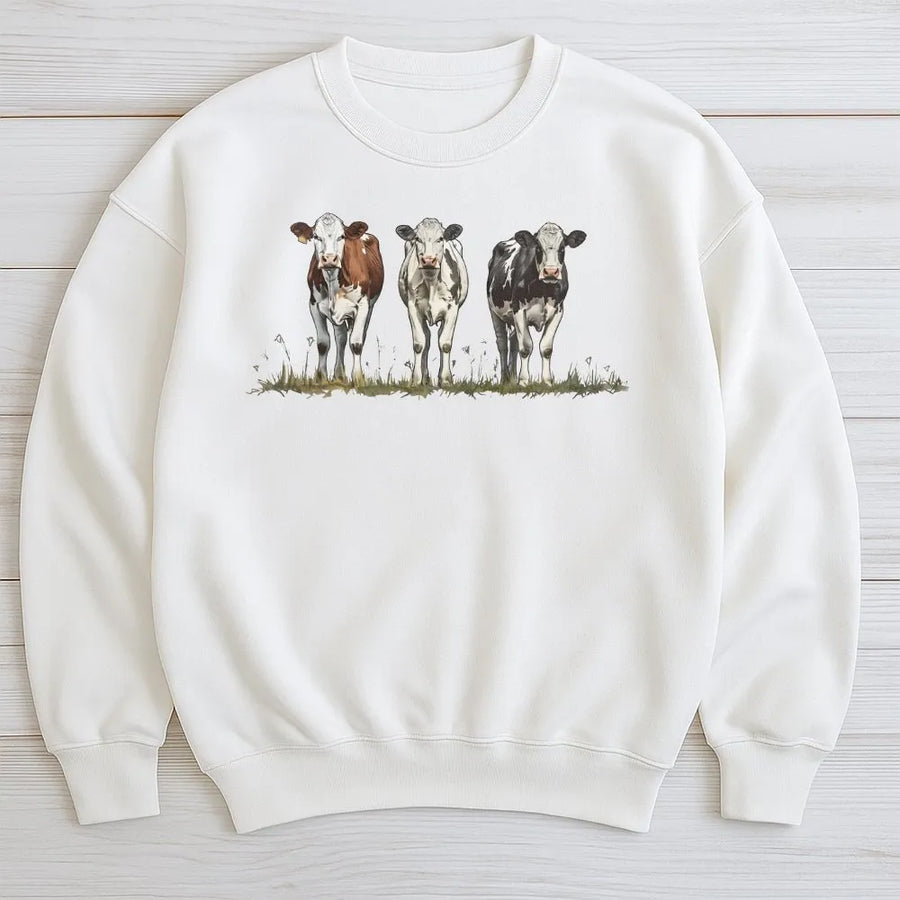 Western Cow Sweatshirt | Realistic Three Cows Graphic | Premium Comfort Colors Cotton | Farmhouse Style Gift for Cow Lover