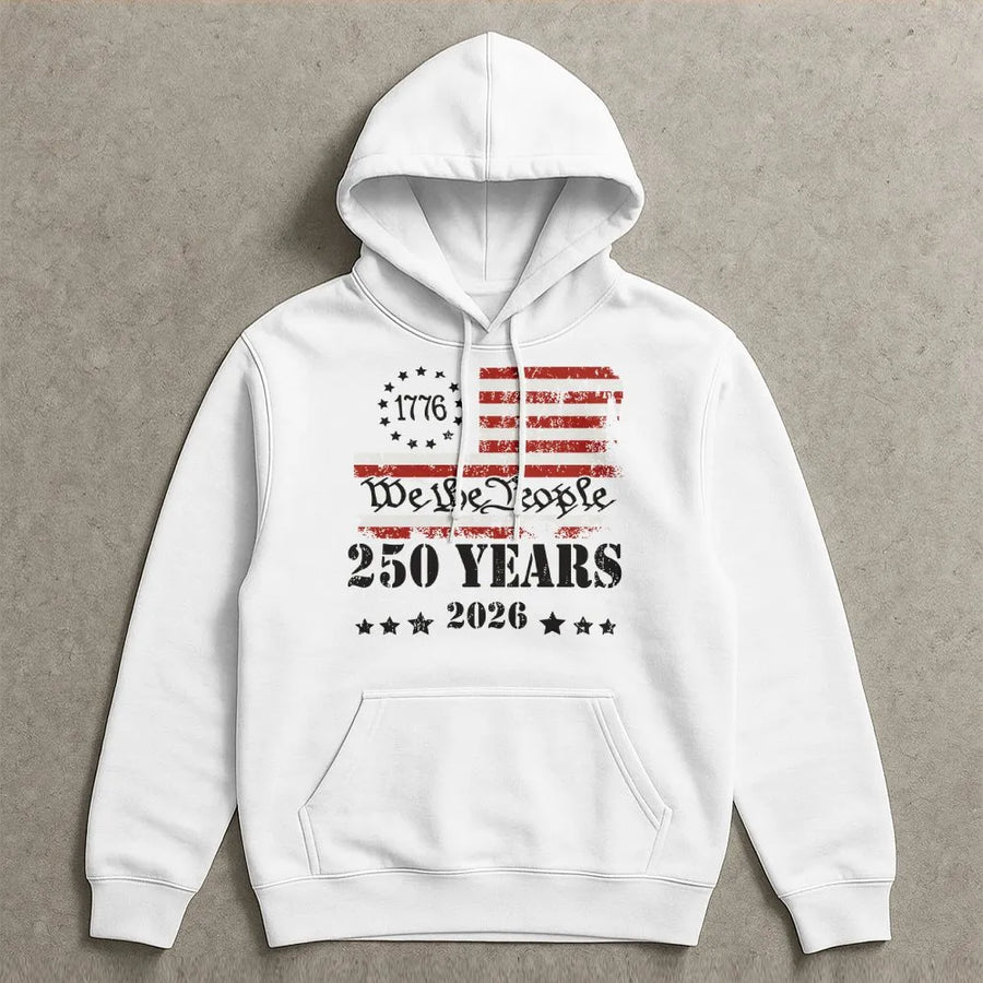 250th Anniversary Hoodie | We The People Vintage USA Flag Design | Soft Cotton Blend | Patriotic Gift for Men and Women