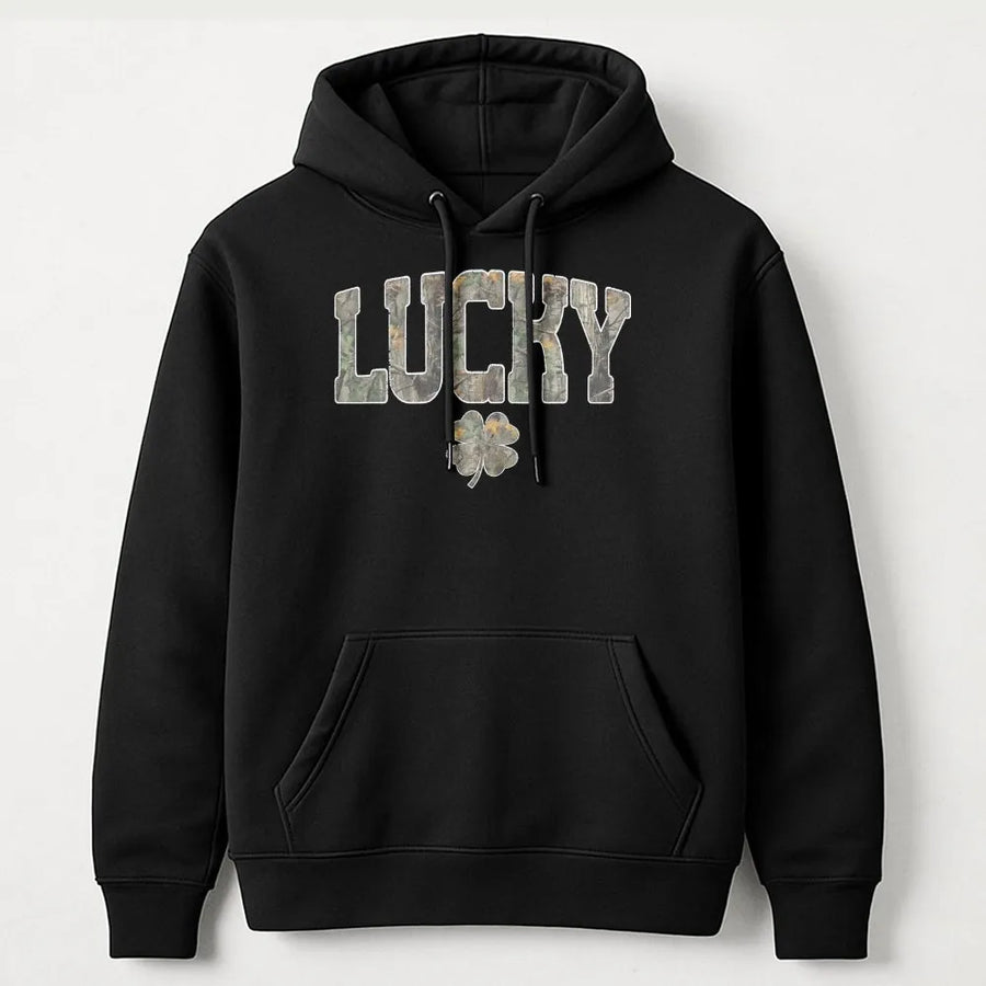Lucky Shamrock Hoodie | Camo Print St Patricks Day Design | Premium Cotton Blend | Unisex Holiday Gift for Her or Him