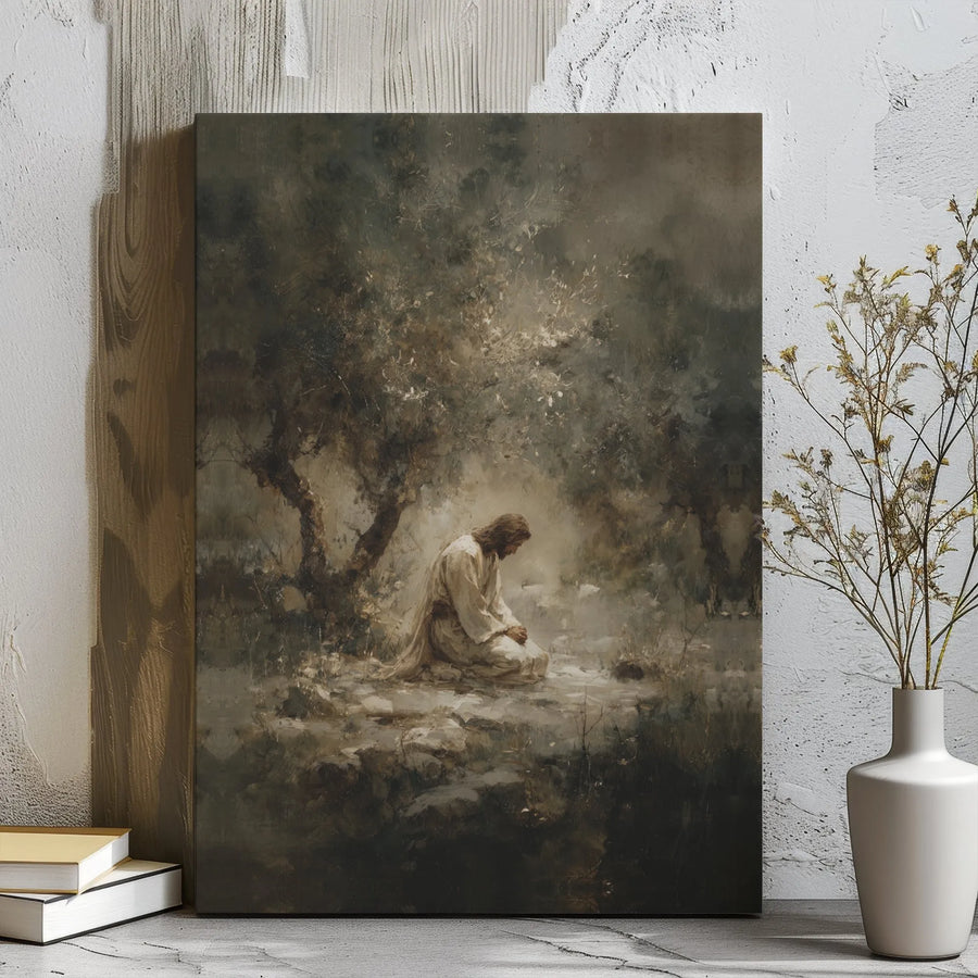 Jesus Praying in Gethsemane Canvas Art | Religious Garden of Gethsemane Wall Decor | Premium Gallery Wrap Print | Faithful Christian Home Gift