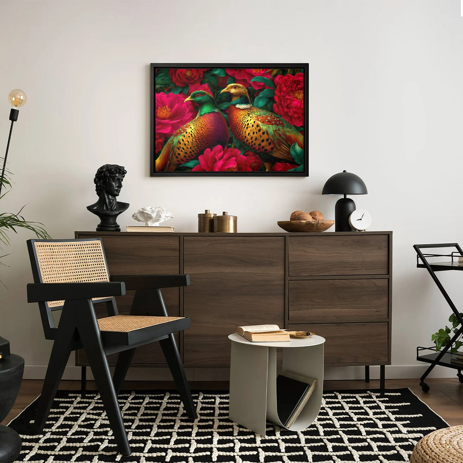 Pheasant Bird Wall Art | Vibrant Floral Peony Canvas Print | Premium Gallery Wrapped 1.25" Profile | Nature Lover Home Decor Gift