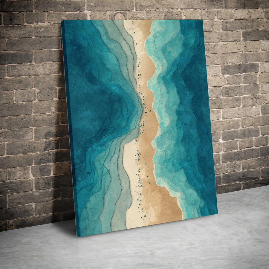 Aerial Beach Canvas Print | Abstract Ocean Waves Wall Art | Premium 1.25" Thick Gallery Wrap | Modern Coastal Home Decor Gift