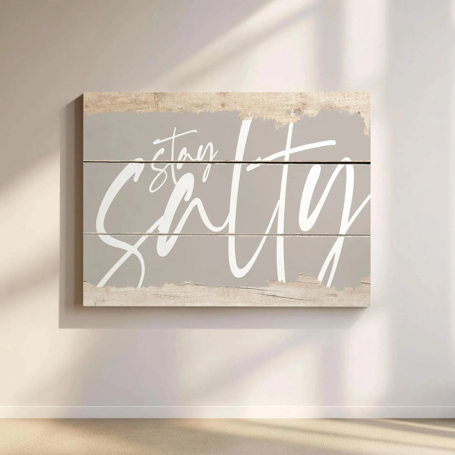 Stay Salty Wall Art | Modern Cursive Script Typography Print | 1.25 Inch Gallery Canvas | Coastal Beach Home Decor for Living Room