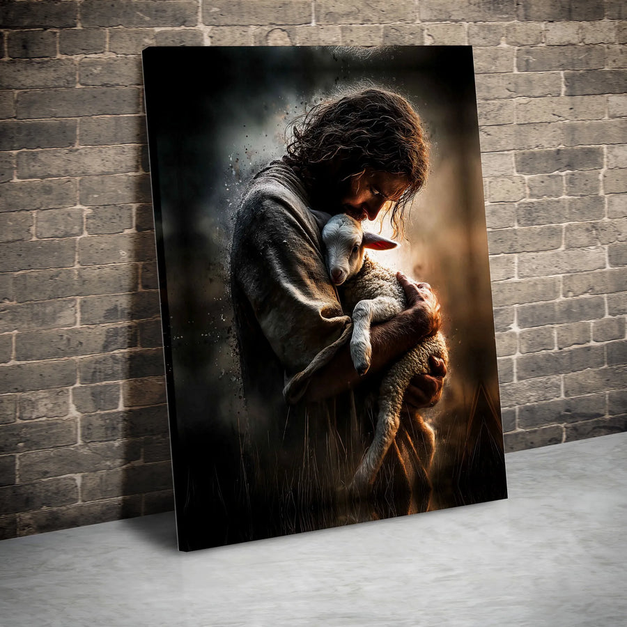 Jesus and Lamb Canvas Wall Art | The Good Shepherd Painting | Premium Christian Art Print | Inspirational Faith Home Decor Gift