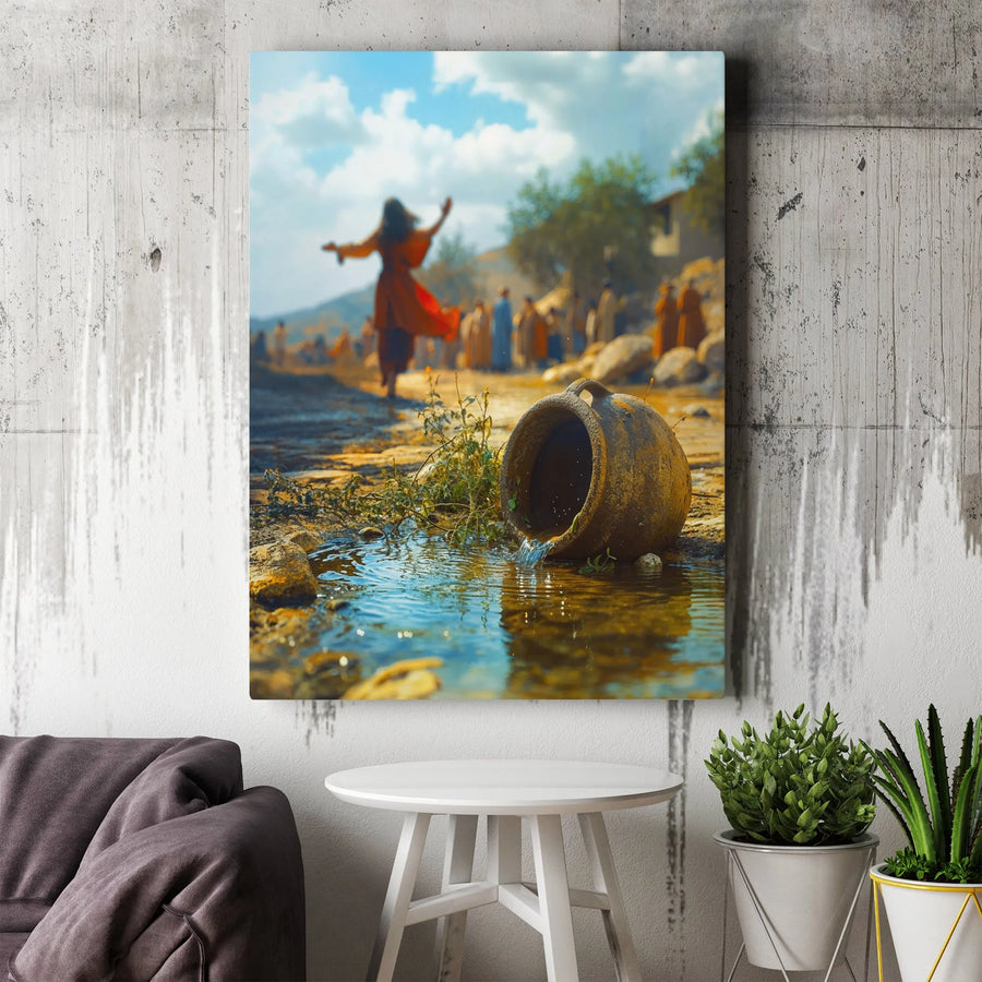 Woman At The Well Canvas Print | Biblical Living Water Scene | 1.25-Inch Premium Gallery Wrap | Christian Home Decor Wall Art