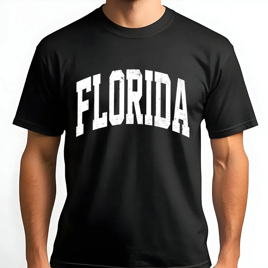 Florida T-Shirt | Vintage Collegiate Arch Logo | Cozy Crewneck Pullover | Sunshine State Vacation & Souvenir Gift