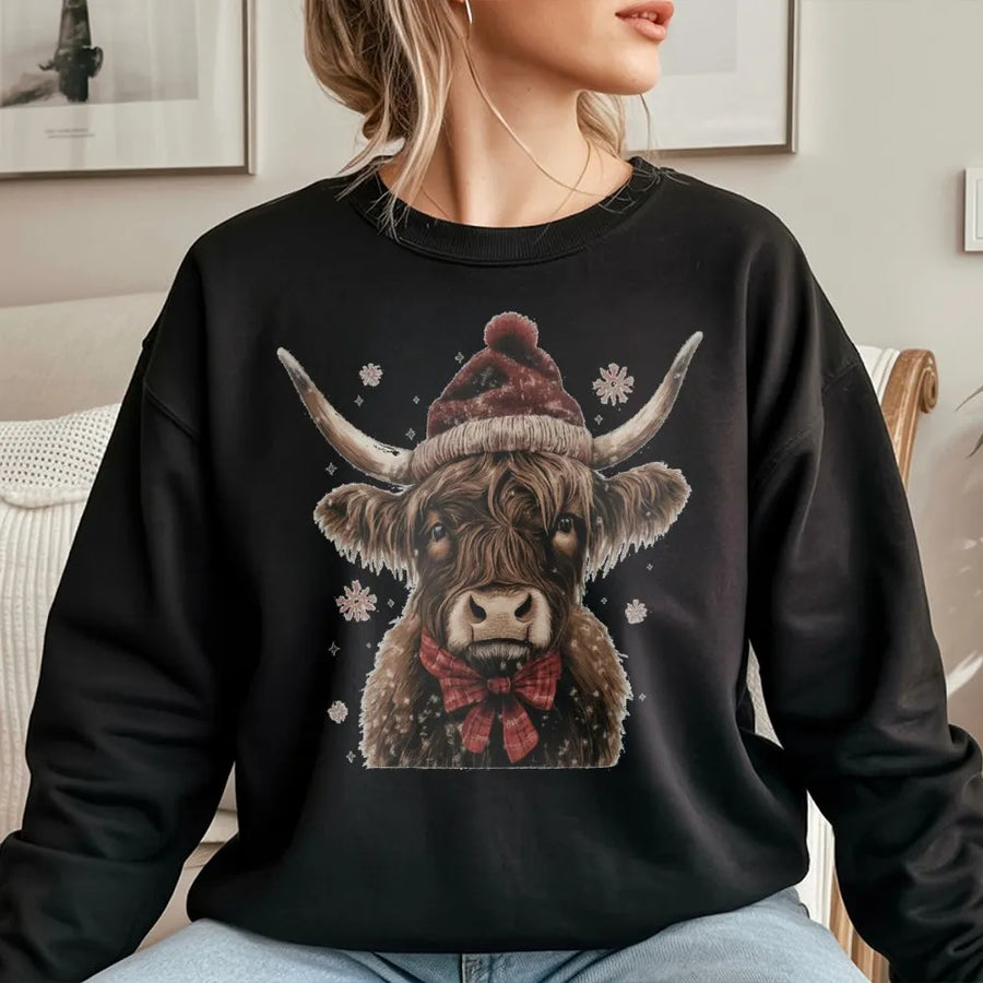 Highland Cow Christmas Sweatshirt | Festive Western Farmhouse Graphic | Premium Cotton Blend | Holiday Gift For Her Winter Outfit
