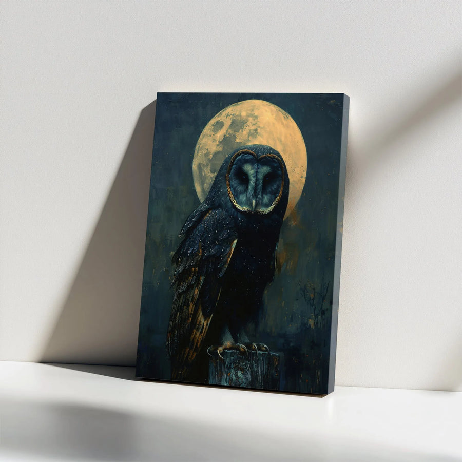 Mystical Owl Canvas Wall Art | Full Moon Night Wildlife Print | Premium Gallery Wrap Decor | Dark Academia Aesthetic Gift