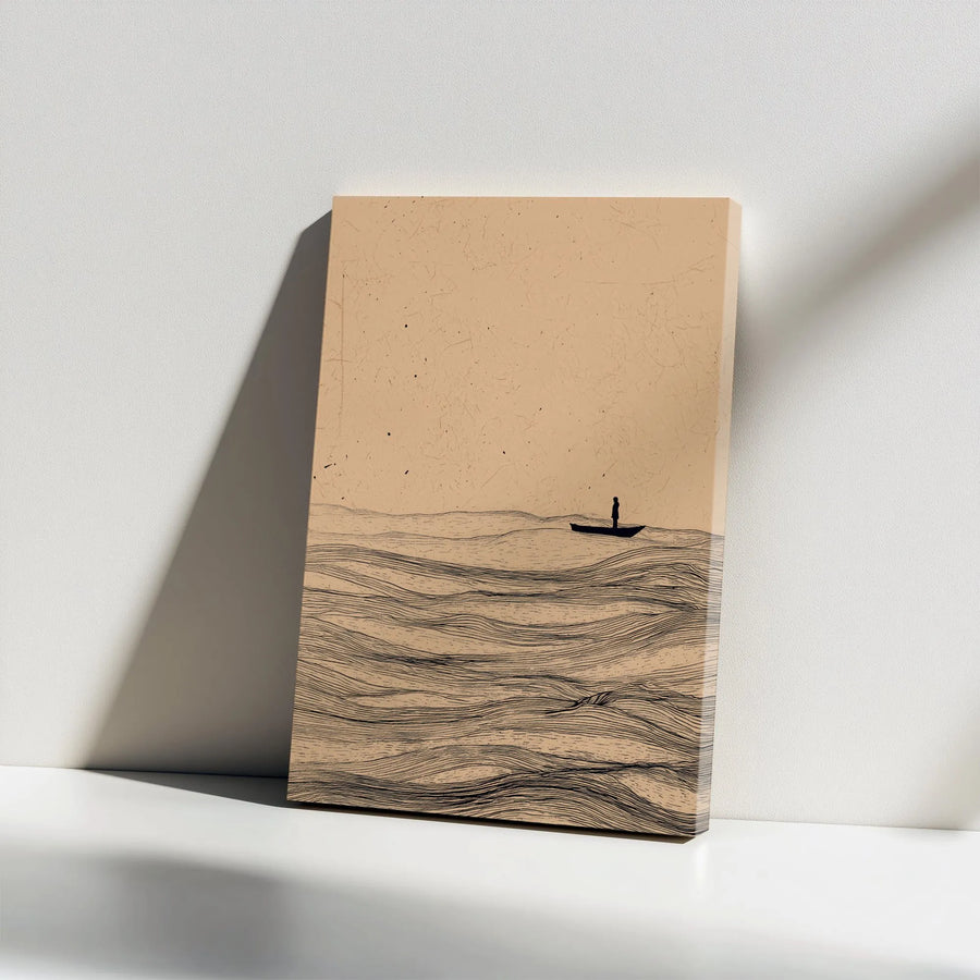 Minimalist Ocean Canvas Print | Solitude at Sea Abstract Line Art | Premium 1.25" Thick Gallery Wrapped Canvas | Modern Home Decor Gift