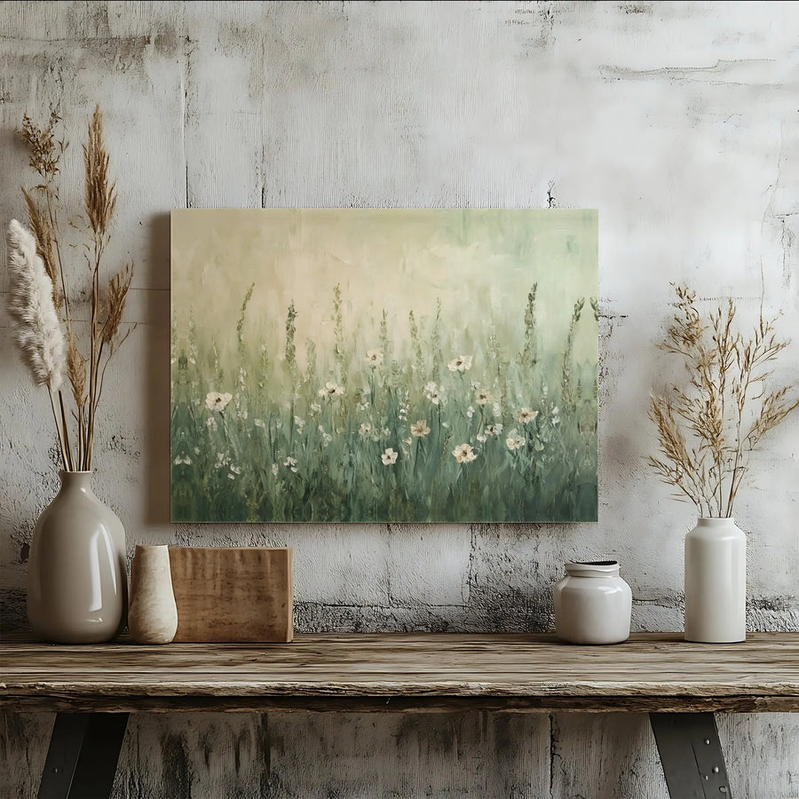 Sage Green Meadow Canvas Art | Abstract Wildflower Field Wall Decor | Premium 1.25" Gallery Wrap | Calming Botanical Home Gift