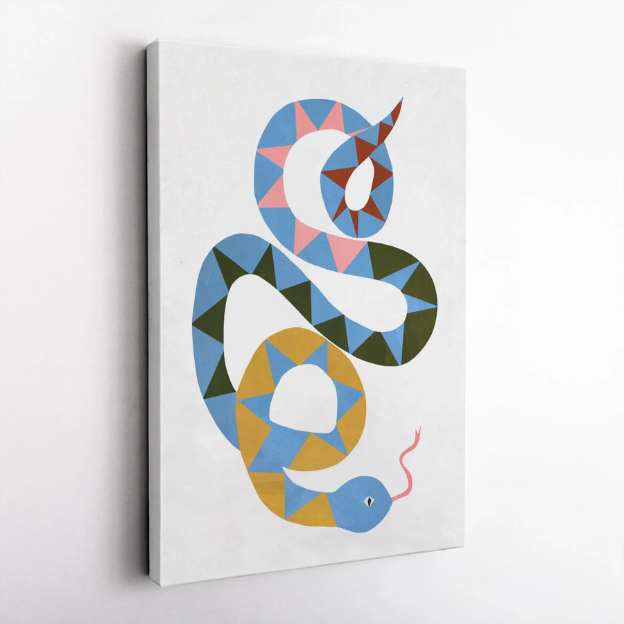 Abstract Snake Vertical Canvas | Colorful Geometric Reptile Art | Premium Thick Gallery Canvas | Modern Home Decor Gift