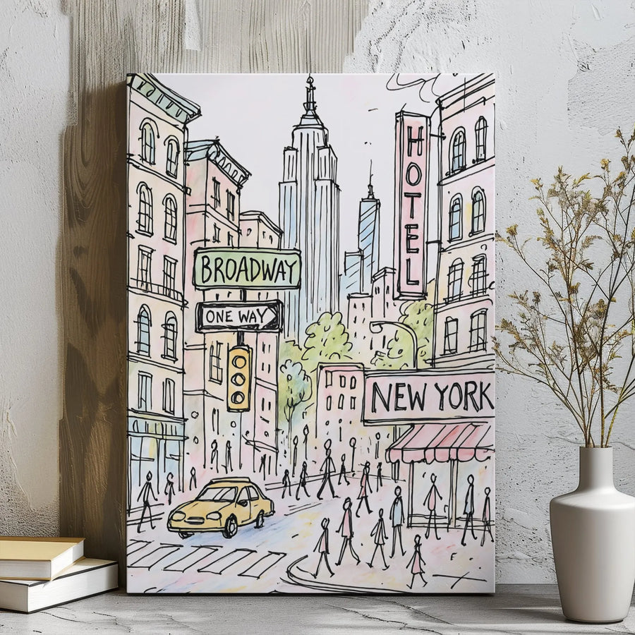 New York City Street Sketch Canvas | Empire State Building Art | Gallery Wrap 1.25-inch Depth | NYC Travel Lover Wall Decor Gift