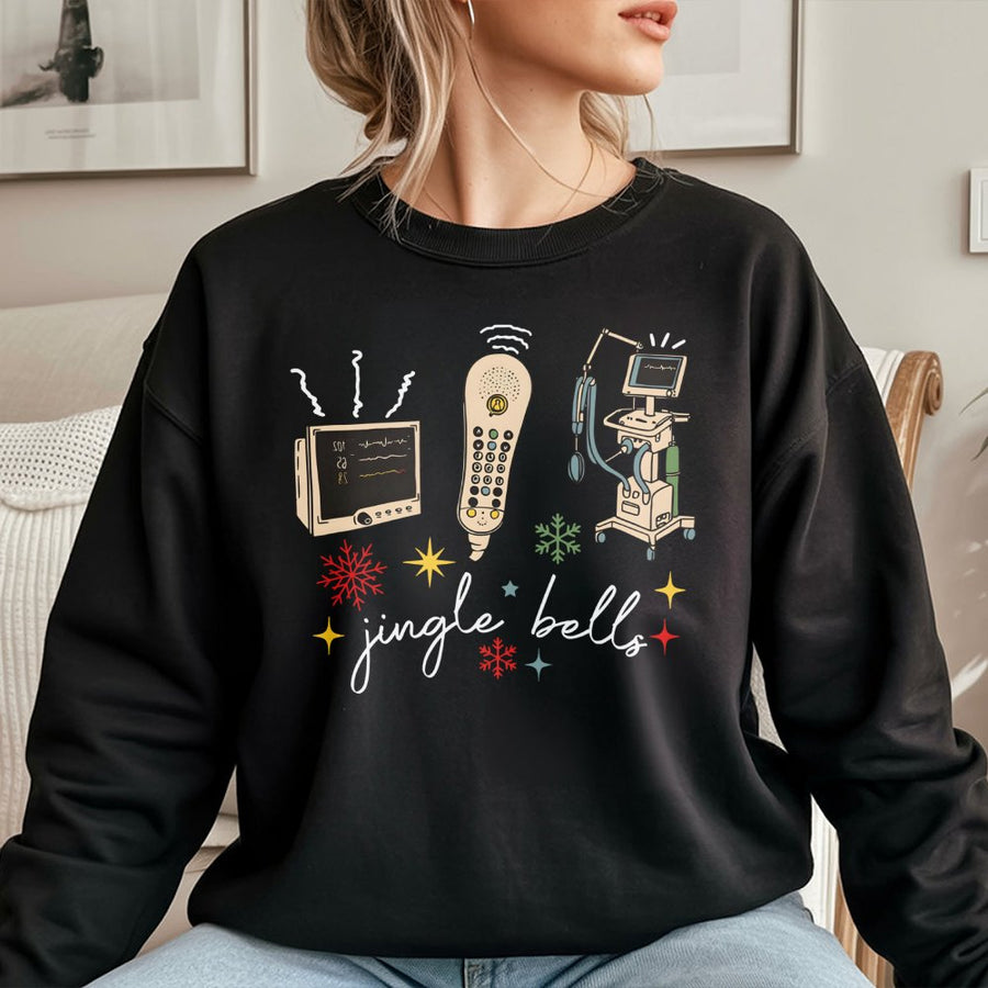 Nurse Jingle Bells Sweatshirt | Medical Equipment Christmas Graphic | Soft Cotton-Poly Blend | Funny Holiday Gift for Nurses and Nursing Students