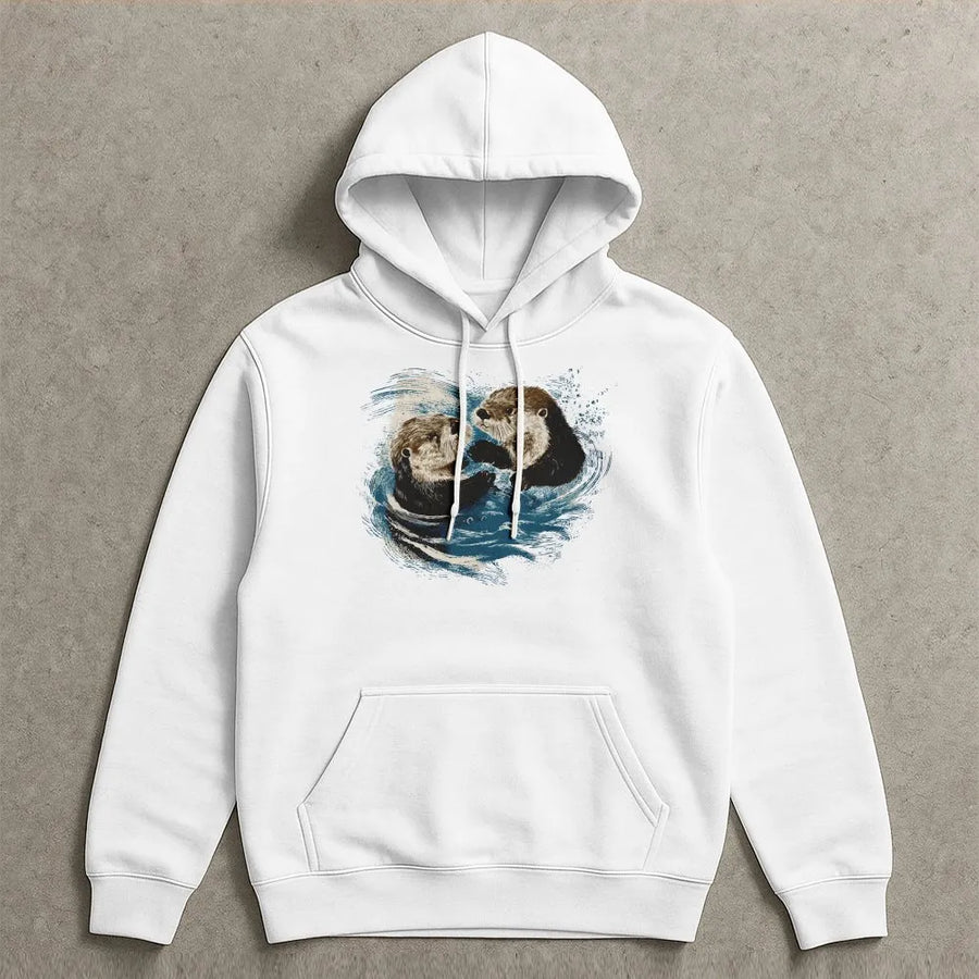 Otter Hoodie | Vintage Graphic Wildlife Art | Soft Cotton-Poly Blend | Unisex Gift for Ocean Animal Lovers