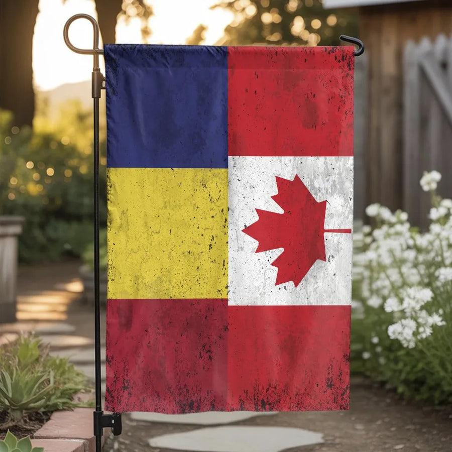 Romanian Canadian Garden Flag | Vintage Distressed Heritage Design | Double Sided Polyester | Patriotic Home Decor Gift for Romanian Canadians