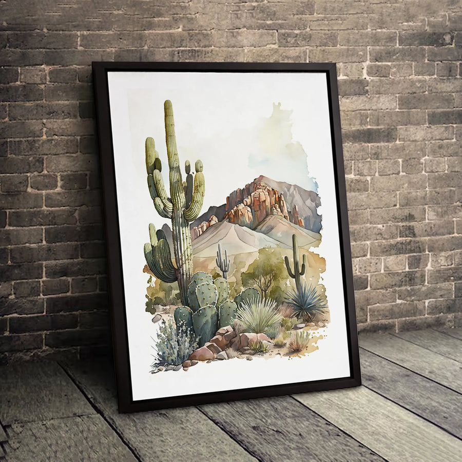 Arizona Desert Landscape Canvas | Watercolor Saguaro Cactus Wall Art | Premium Gallery-Wrapped Print | Southwest Home Decor Gift