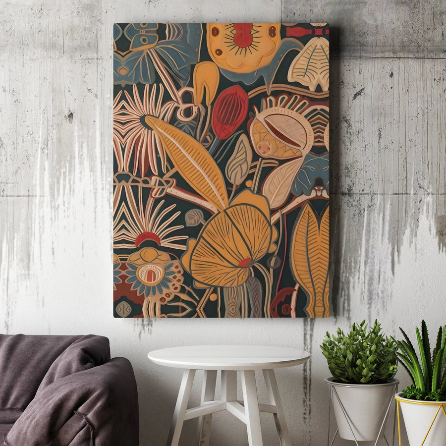 Abstract Botanical Canvas Art | Art Nouveau Floral Print with Textured Detail | Premium Gallery Wrapped Canvas | Eclectic Home & Office Decor Gift