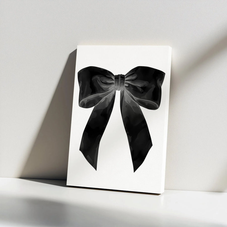 Black Bow Wall Art | Minimalist Watercolor Ribbon Print | Premium Gallery Wrap Canvas | Aesthetic Home Decor For Bedroom Or Office